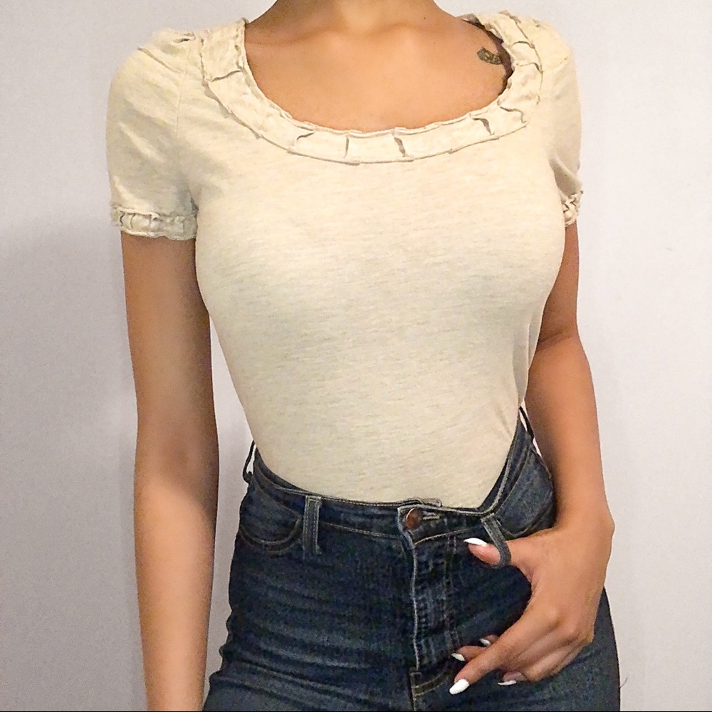 ☾Cream White Ruffle  Collared Shirt ☾